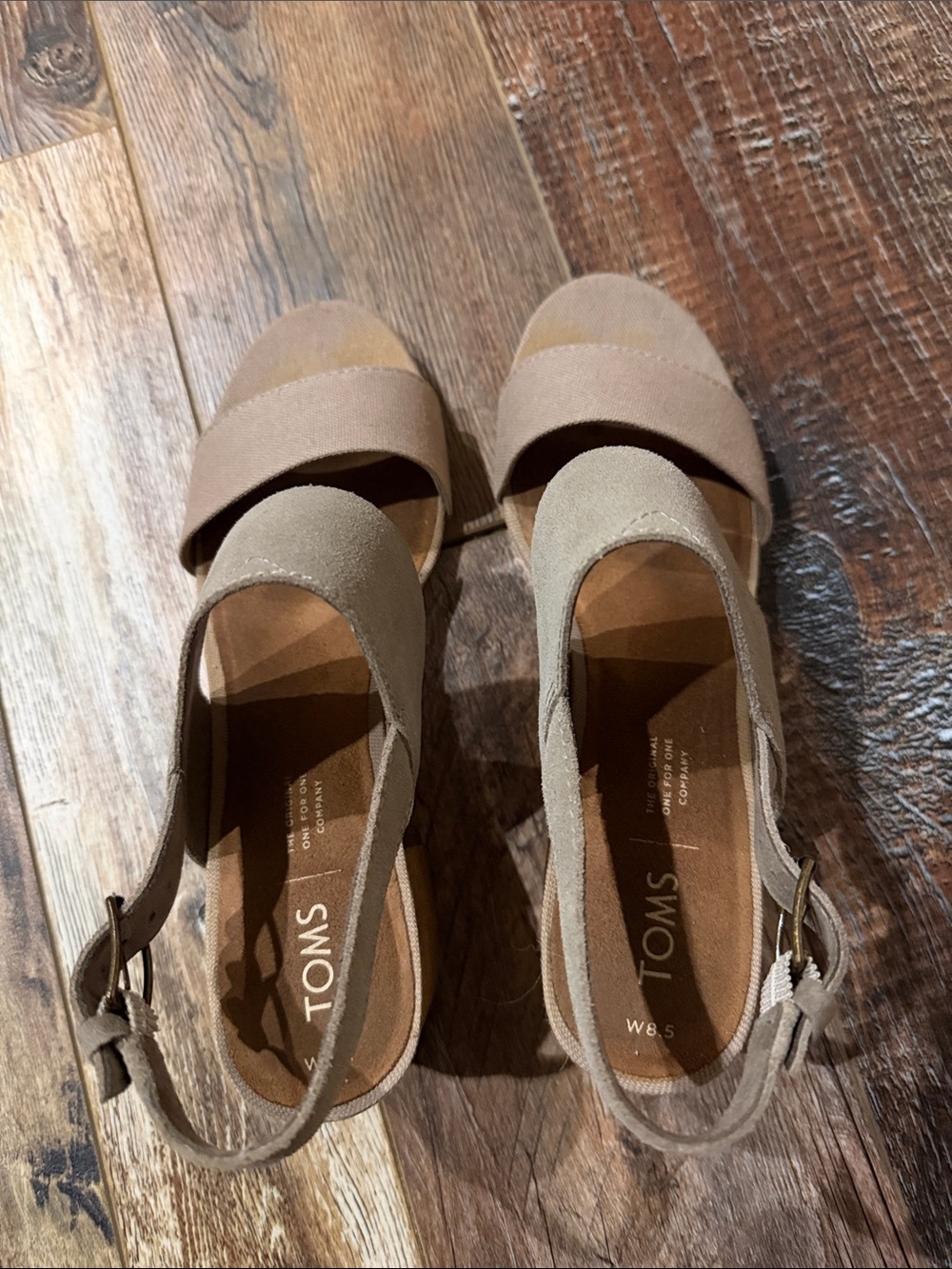 TOMS Poppy desert taupe suede & hemp stacked heel sandals size 8.5, preloved - Picture 4 of 10